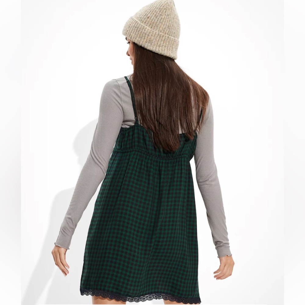 American Eagle Plaid Lace Slip Mini Dress - Picture 2 of 7